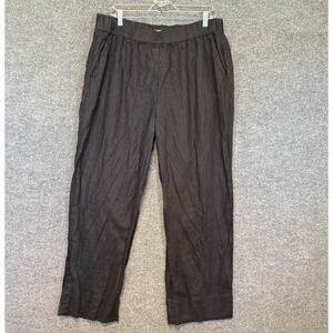 Everlane Pants Womens XXL Black Linen Wide Leg Pull On Elastic Waist Boho Casual